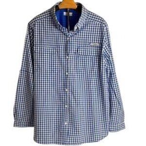 Columbia PFG Vented Omni-Shade Shirt | Blue Gingham Long Sleeve | Women’s XL